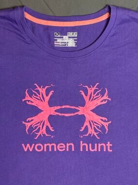 Under Armour Women’s Medium Hunt T Shirt Purple Pink Antler Hunting Tee